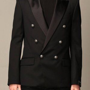 Balmain Black Double Breasted Wool Blazer Size 50 (Mens US size L)